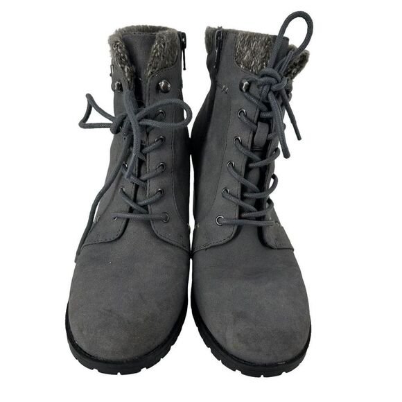 Kim Rogers Tori Boots Gray Fleece Lined Size 7.5 Lugged Sole Cuffed Block Heel - Picture 5 of 9